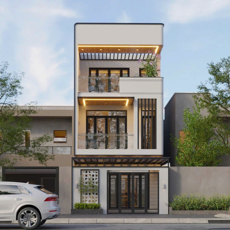 Nhà 3 tầng mái bằng hiện đại